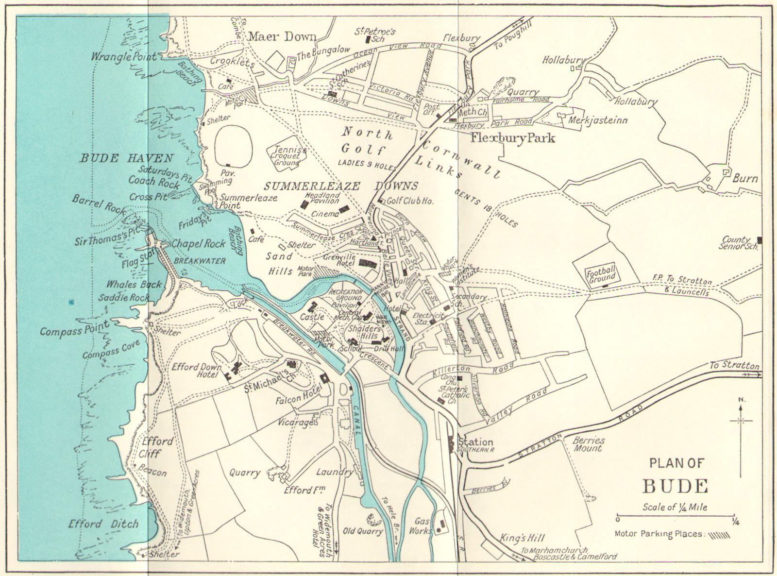 BUDE vintage town/city plan. Cornwall. WARD LOCK 1964 old vintage map chart